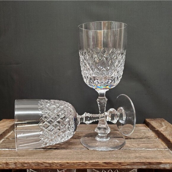 Vintage PARMA by Josair Diamond Crystal Cut Stemware Wine Glasses - Picture 3 of 16